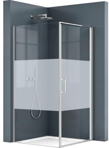 doporro Eck-Duschkabine 90x100x195cm Eckdusche 8mm ESG-Sicherheitsglas | Aluminium in Chrom | Hebe- und Senkmechanismus | Milchglas Streifen mit beidseitiger Easy-Clean-Beschichtung | Ravenna36MS