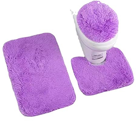 XZJMY 3-teiliges Badezimmerteppich-Set, Badematte, rutschfeste und saugfähige Matten, Bodenmatte, U-förmiger Konturteppich und WC-Deckelbezug für Badewanne, Dusche und Bad, Lila (lila)