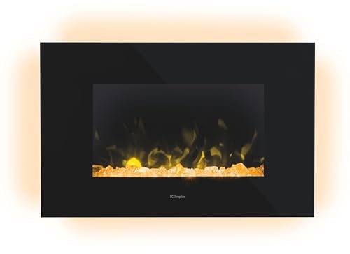 Dimplex Toluca Deluxe Optiflame Electric Wall Fire, Black Wall Mounting Fire with 4 Colour Themes, Mood Lighting, Bluetooth Speaker, 2 Fuel Beds, Adjustable 2kW Fan Heater and Sleep Timer