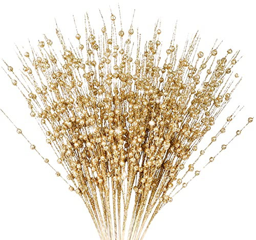 MACTING Artificial Glitter Berry Stem Ornaments, 12Pcs Christmas Tree Decorations, Bead Sticks, Glittery Twigs, Picks, Branches for Christmas Tree, Small Vase, Holiday, Wedding, Party