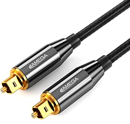 JAMEGA – 2m Optisches Kabel, Toslink Kabel – Nylon Kabel Digital Optisch Audiokabel S/PDIF LWL Lichwellenleiter Kabel Metallstecker kompatibel mit Soundbar, Stereoanlage, Heimkino, PS4, Xbox