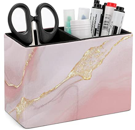 Niapessel Stiftehalter für Schreibtisch, rosa Gold, Marmor, Stiftehalter, Aufbewahrung, Desktop-Stift-Organizer, Schreibtisch-Stift-Organizer, Make-up-Pinselhalter für Büro, Schule, Universität, Leder