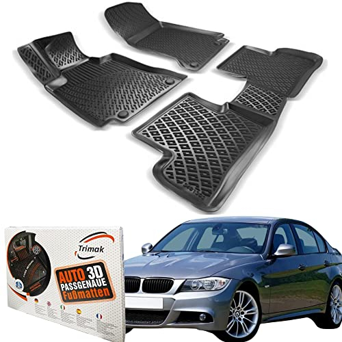 Trimak Passgenau 3D Fussmatten kompatibel mit BMW 3ér E90 & E91 2005-2013 Auto Zubehör 1. Und 2. Reihe Gummimatten Autos TPE Allwetter Geruchlos rutschfest Vorne und Hinten Schwartz
