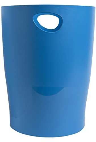 Exacompta 45384D ECOBIN Papierkorb BeeBlue aus Recycling-Kunststoff 15 Liter mit Griffen. Eleganter und robuster Papierkorb und Mülleimer im modernen Design Türkis Blauer Engel