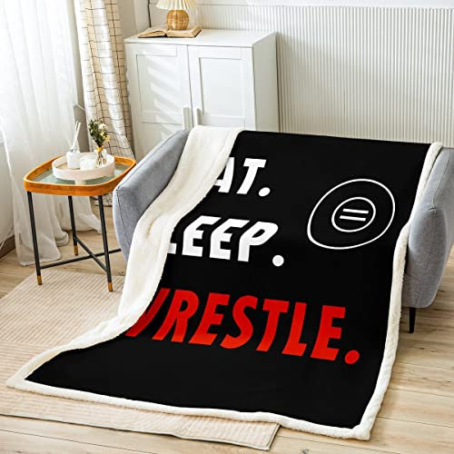 Wrestling-Sport-Fleecedecke, Eat Sleep Wrestle-Thema, Überwurfdecke für erwachsene Männer, Wrestle, Rodeo, leicht, Polyester, Sherpa-Decke für Sofa, Queen-Size-Bett (228 x 228 cm)