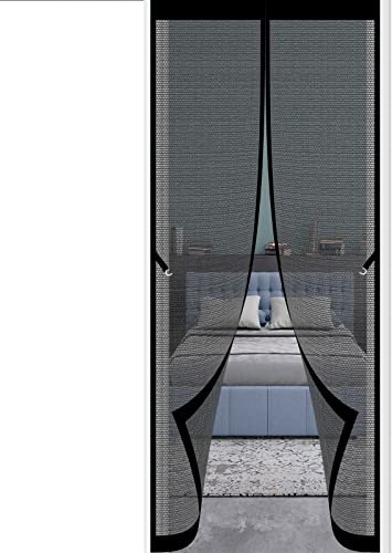 Insektenschutz Vorhang 100 x 225 cm Tür Insektenschutz Ohne Bohren selbstklebend Fliegengitter Tür Für Balkontü Terrassentür Patio Türen Kellertür, Schwarz