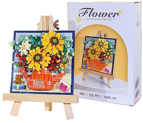 STETHI Blumenstrauß Körniges Bausteinspielzeug, Pflanzen Blumenmontagemodell Genieße den Zeitspaß, Sonnenblume
