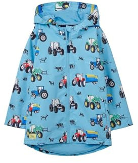 LightHouse Boys Ethan Waterproof Raincoat - Kids Jersey Lined Windproof Spring Summer Outdoor Coat With Hood - Blue Tractor Print - 4-5years