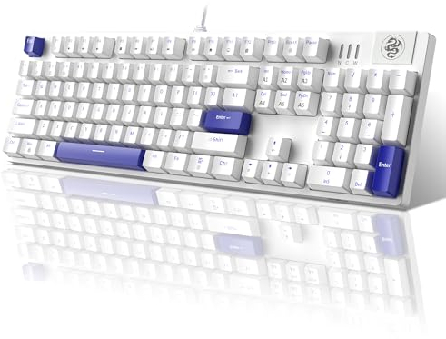MageGee Mechanische Gaming-Tastatur, kabelgebunden, USB 104 Tasten mit blauen Walschaltern, LED-Hintergrundbeleuchtung (Kleinblau) für Windows-PC-Laptop-Gaming