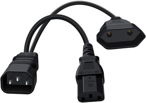 HuaLiSiJi C14 vers Euro et C13 10A 250V C14 Rallonge Prise Euro 2 en 1 C14 vers Euro Femelle+C13 pour électroménagers TV Moniteur D'ordinateur (32cm)