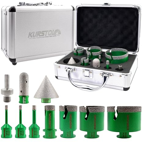 KURSTOL Tile Hole Saw Kit - Diamond Core Drill Bits 6/6/8/20/35/50/68MM+20MM Finger Milling Bit+50MM Beveling Chamfer Bit +Triangle Adapter to M14 thread for Porcelain Ceramic Tile Granite Marble