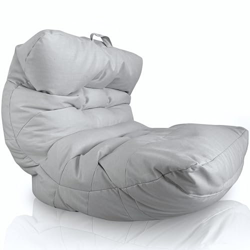 Aiire XXL Sitzsack Outdoor Modern - Riesen Bean Bag Chair mit Füllung für Garten und Pool - Bodenkissen Grob, Bodenstuhl - Gaming Sitzsäcke für Kinder und Erwachsene Grau