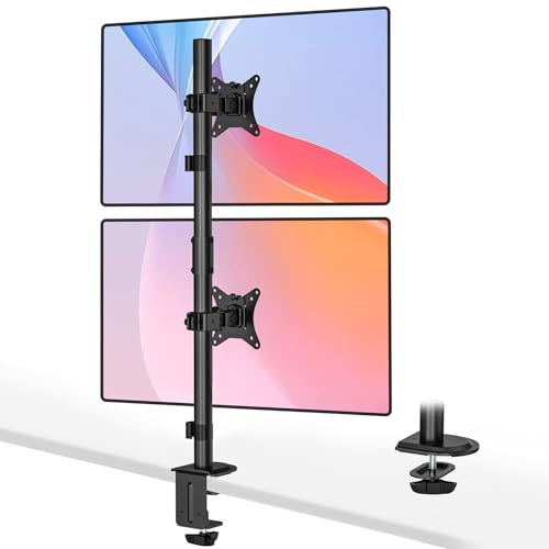 WORLDLIFT Dual Monitor Stand Vertical Stack for 2 Screens up to 35 Inches, Height Adjustable Monitor Desk Mount with Weight Capacity 26.5 lbs, VESA 100 x 100 and 75 x 75 mm