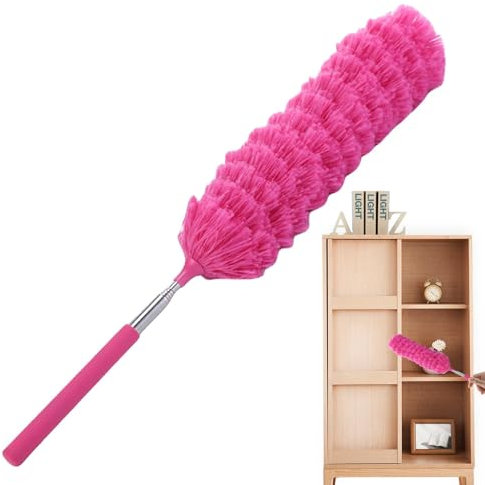 Telescopic Duster, Ceiling Duster with Extender Flexible Fiber Dusting Brush Reusable Flexible Cleaning Tool Flexible Folding Spider Web and Ceiling Duster with Pot