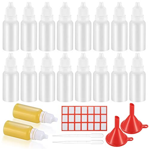 20 Pcs Flacon Compte Gouttes Souples, 15ml Flacons Compte-Gouttes, Flacon Pipette Vide en Plastique, Bouteilles de Dosage, avec Entonnoir/Pipettes/Autocollant