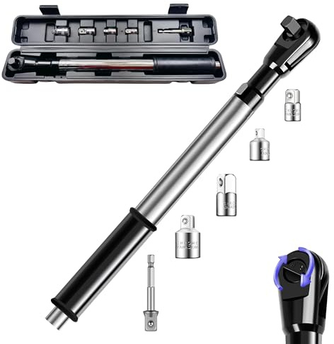 TOLCHENO Offset Extension Wrench Impact for Electric Drill,Electric Ratchet Wrench Extender for Tight Spaces with 1/2,3/8,1/4 Inch Socket Adapters and Drill Bit (Blew case)
