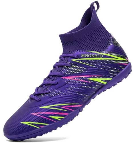 PiDaGlobal Zapatillas de Fútbol Hombre Mujer TF Turf con Tacos Zapatillas Futsal Multitacos Antideslizantes High Top para Entrenamiento Junior Césped Artificial Indoor Outdoor 41EU Morado