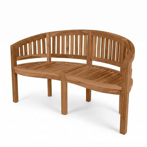 SAM Premium Gartenbank Banana 3-Sitzer 150 cm, Teakholz massiv, Bananenbank | geschwungene Sitzfläche, wetterfeste Holzbank für Garten Terrasse Balkon, Sitzbank Massivholz lackiert