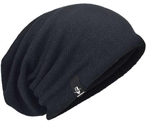 Übergroße Herren Strickmütze Baggy Slouchy Schädel-Kappe Mütze B011s (305-Schwarz)