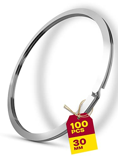 Praknu Lot de 100 Anneaux Porte Clé - Rond en Acier - Anneau 30mm - Porte Cle d'Ouverture Facile - Plats - Attache Porte Clé - Pour DIY Artisanat d'Art & Bricolage