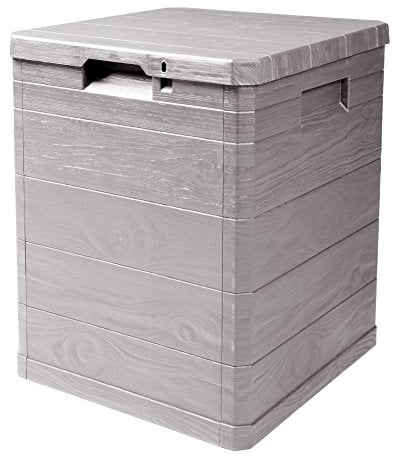 Ondis24 Aufbwahrungsbox Madera Mini Holz-Optik 90L abschließbar Truhe Kissenbox (Warmgrau)