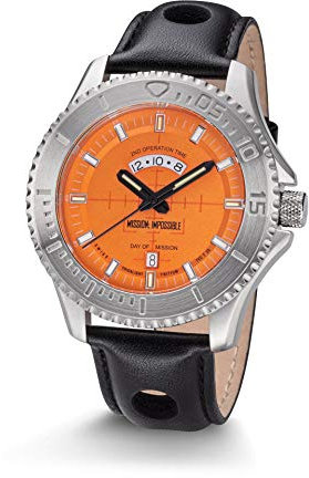 Kronsegler Mission Impossible H3 Tritium Uhr Stahl-Orange Lederband Schwarz - Erwachsene - Unisex - Uhr - Uhren - Mission Impossible Fans - Outdoor Enthusiasten - Tactical Fans