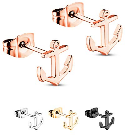 Treuheld® | Anker Ohrstecker/Ohrringe aus 925 Sterling Silber | 7mm x 8mm x 0,8mm | Roségold | Set/Paar Anchor Schmuck Stecker | Damen & Herren