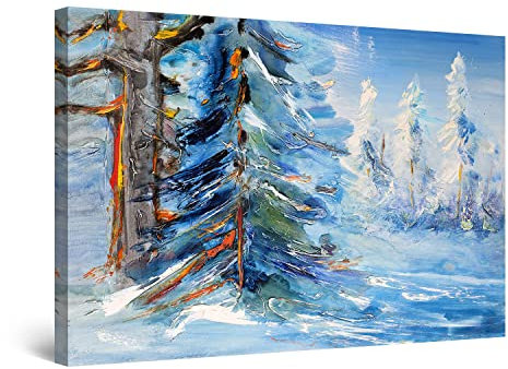 Startonight Impression sur Toile Peinture Hiver Idyllique et Sapin, Tableau Paysage Encadrée - Decoration Murale Salon Moderne - Image sur Toile - Grande 80 x 120 cm Idée Cadeau Élégante et Originale