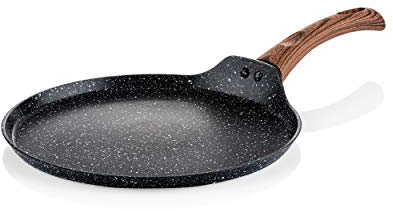 Westinghouse Black Marble Pfannkuchenpfanne 28cm, 3lagige Marmor-Antihaftbeschichtung, aus geschmiedetem Aluminium, Induktionsgeeigneter Pfannenboden, Griff in Holzoptik, Spülmaschinenfest