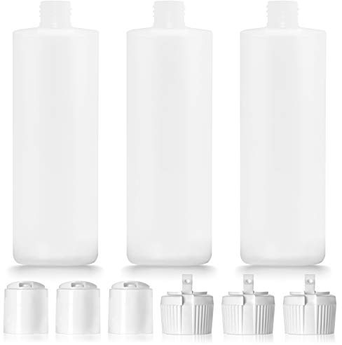 Impresa Products 3 Pack 16oz Plastic Bottle with 6 Caps in 2 Styles - BPA Free Latex-Free, Food-Grade, Great for Shampoo, Body Wash, Sauce and More