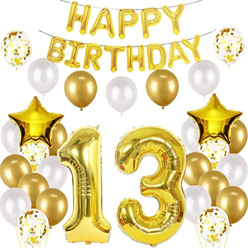 Luftballon 13. Geburtstag Deko Junge Gold - Folienballon Happy Birthday 13th Dekoration für Mädchen (13 Jahre)