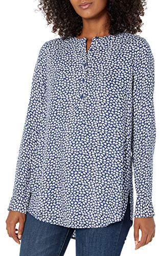 Amazon Essentials Women's Long-Sleeve Woven Blouse, Navy White Petals, S