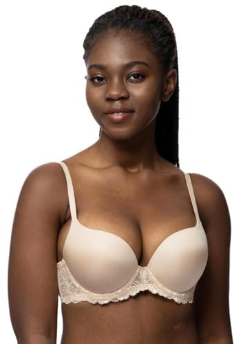 Dorina Claire - Soutien-Gorge Demi Super Push-Up pour Femme, avec Armatures, Microfibre Douce avec Détails en Dentelle, Bretelles Réglables pour Un Soutien et Un Effet Remontant, Nude