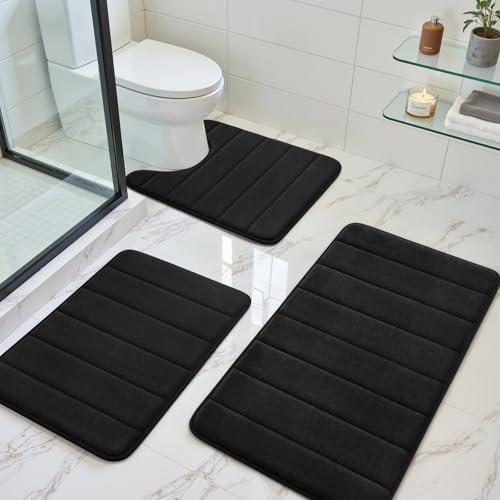 BYSURE Juego de 3 alfombrillas de baño de espuma viscoelástica antideslizantes, extra absorbentes, juego de alfombrillas de baño y alfombras, suaves y secas, juego de alfombras de baño lavables