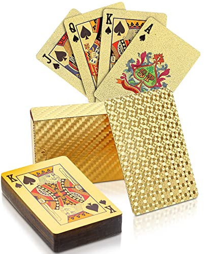 Trendcool Pokerkarte, Kartenspiel, Tischkarten, Pokertisch, mit Holzbox (Gold)