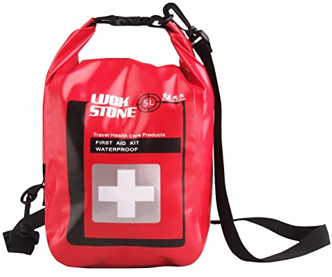 5L Waterproof Roll Top Dry Bag Empty First Aid Kit Bag Outdoor Adventure Survival Rescue Emergency Storage Pouch with Shoulder Strap Dry Sacks for Camping Kayaking Boating Canoeing Hiking Swimming