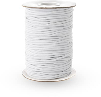 Realm Elastic Cord/Round Hat Elastic Black & White (1mm, 1.5mm, 2mm & 3mm) Craft, Jewellery Stringing, Masks, Party Hats (White, 2mm - 3 metres)