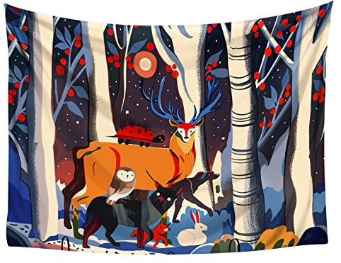 CoolChange Kinder Wandteppich | 200 x 145 cm | Wandbehang mit den Tieren des Waldes | Waldtiere Tapisserie | Inkl. Befestigungsmaterial | Blau