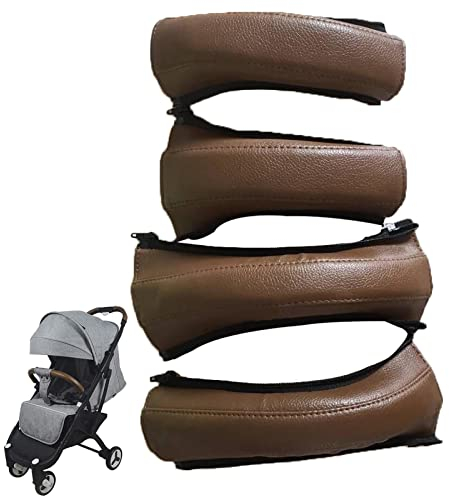 Joyivike Kinderwagen Griffbezug 4 STÜCK Leder Kinderwagen Griff Mit Reissverschluss, Kinderwagen Griffschutz Bu-ggy Zubehör, Kinderwagen Armlehne Schutzhülle Wasserdicht Griff Abdeckung,Schwarz/