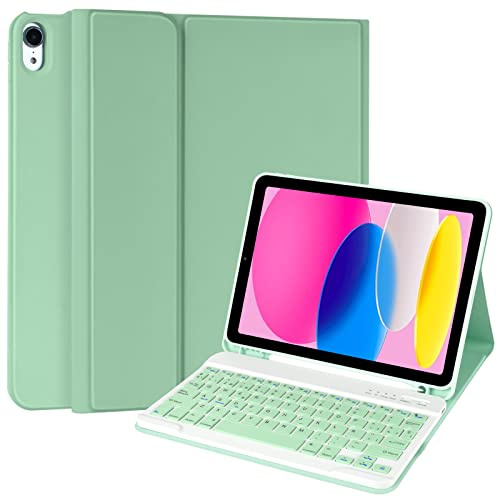 Teclado para iPad Nuevo 10a 2022,Funda para iPad 10 Gen 2022 con Teclado Inalámbrico Desmontable Bluetooth Español con Ñ, Funda con Lapiz de Ranura y Despetar/Dormir Auto para iPad Nuevo 10.9 2022