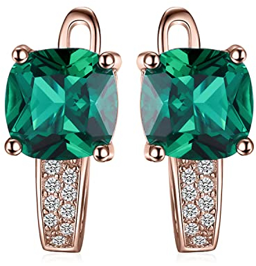 JewelryPalace Kissenschliff 2.9ct Simulierter Smaragd Ohrringe Silber 925 Damen, Grün Stein Schmuck Set, Statement Ohrringe Silber Edelstein Mädchen, Creolen Ohrstecker Silber Frauen Geschenk Rosegold