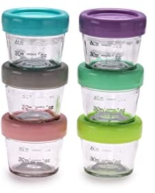 melii Glass Baby Food Freezer Jars, Snack Container with Lids, BPA Free, Microwave & Dishwasher Safe (4oz 6 Piece)