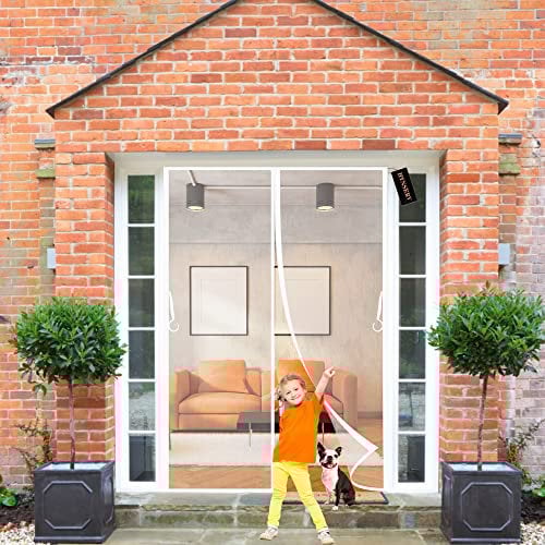 Magnetic Door Screen White 220x195cm Magnetic Fly Screen Net Keeps Bugs Out, Lets Fresh Air In for French/Sliding/Patio Doors