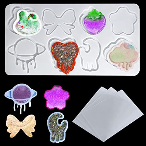 Voyyphixa Silikonformen Epoxidharz, Treibsand Resin Silikonform mit 3 PVC Blätter Herz Resin Shaker Mold DIY Gießformen Schmuck Resin Form für Schlüsselanhänger Charme Ornamentes