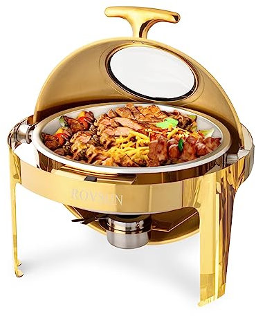ROVSUN 6 QT Chafing Dishes für Buffet, Roll-Top-Chafing Dish Buffet-Set, Edelstahl-Buffetwärmer, Chafers und Buffet-Wärmer-Sets für Catering, Events, Partys, Hochzeiten, Abendessen, Gold