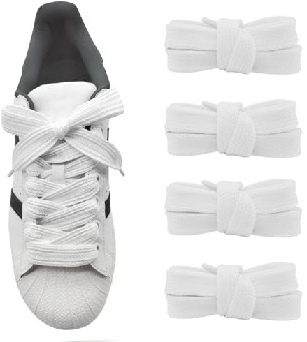 UamGlsob 2 Pares de Cordones de 20mm de Ancho para Zapatillas Adidas Campus 00s, Cordones Planos Gruesos, Jumbo Shoe Laces (White, 54''/140cm)