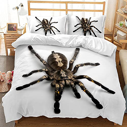 EHAOKK Rote Spinne Schwarz Haarige Spinne Bettwäsche Set,Spinne 3 Teilig Bettbezüge,3D Spinne Bettbezug, Kinder Tier Bettwäsche Set (B, 200 x 200 cm)