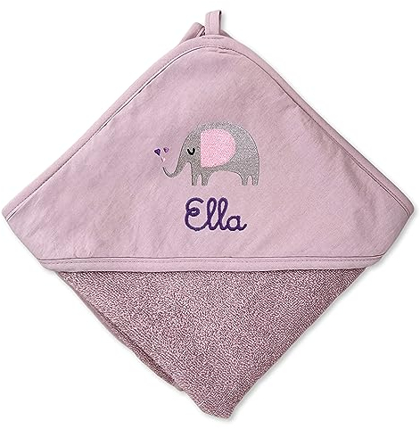upstitch studio Kapuzenhandtuch für Baby (75x75cm) mit Namen personalisiert in Mauve/Lila für Mädchen aus 100% Baumwolle, Babyhandtuch