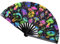 Plzoslly Large Rave Hand Fan UV Glow, Bamboo Clack Popping Folding Fan, Large Hand Fan for Line Dancing, Halloween, Music Festival, Club, Dance, Party, Drag Queen(Mushrooms)