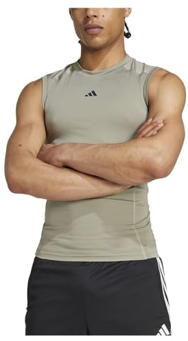 adidas Herren Techfit Compression Training Sleeveless T-Shirt, Silver Pebble, L